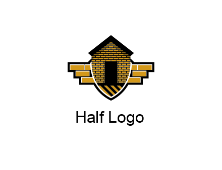 badge shape logo with a brick house