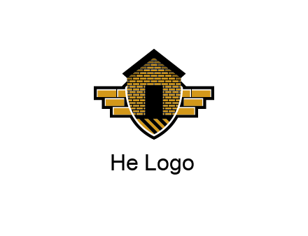 badge shape logo with a brick house