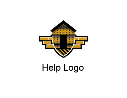badge shape logo with a brick house