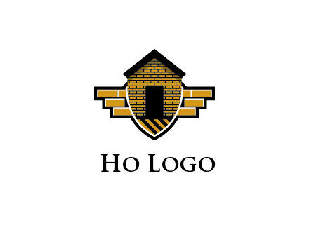 badge shape logo with a brick house