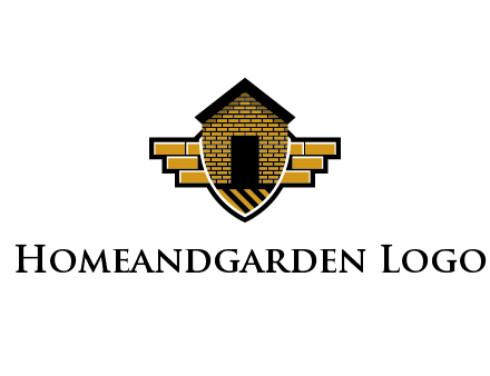 badge shape logo with a brick house