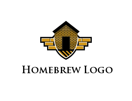 badge shape logo with a brick house