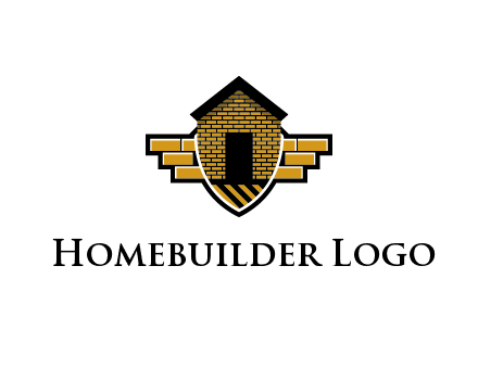 badge shape logo with a brick house