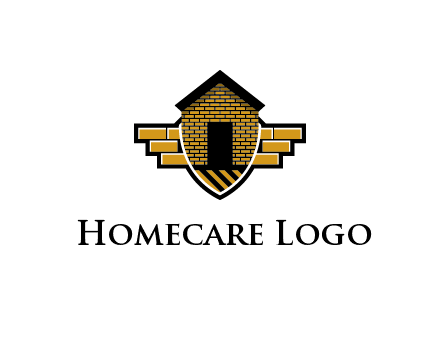 badge shape logo with a brick house