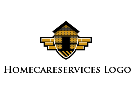badge shape logo with a brick house
