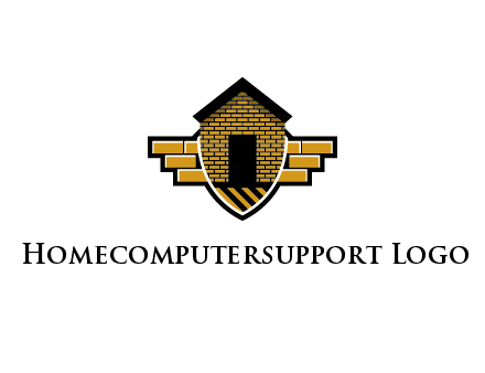 badge shape logo with a brick house