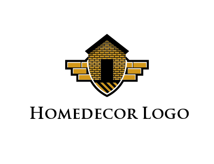 badge shape logo with a brick house