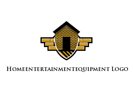 badge shape logo with a brick house
