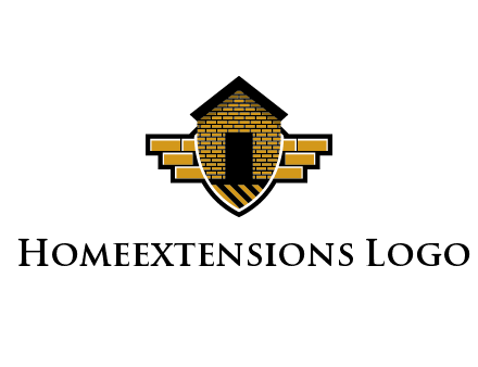 badge shape logo with a brick house
