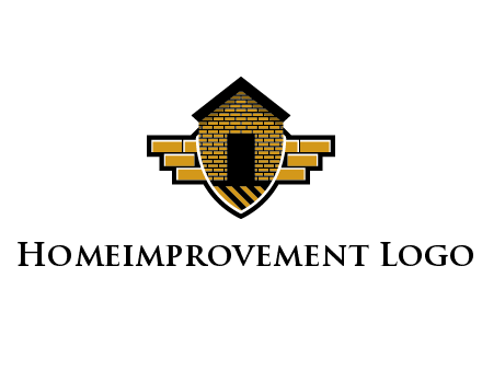 badge shape logo with a brick house