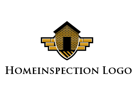 badge shape logo with a brick house