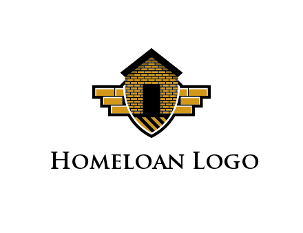 badge shape logo with a brick house
