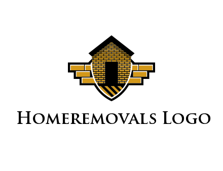 badge shape logo with a brick house