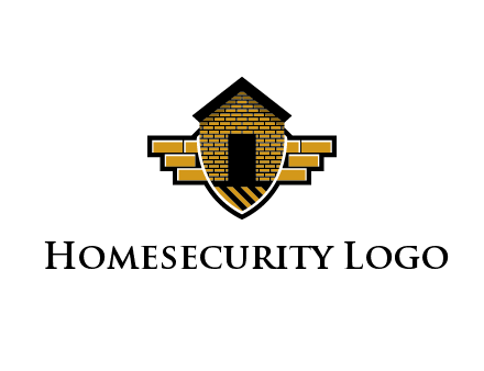 badge shape logo with a brick house