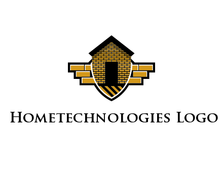 badge shape logo with a brick house