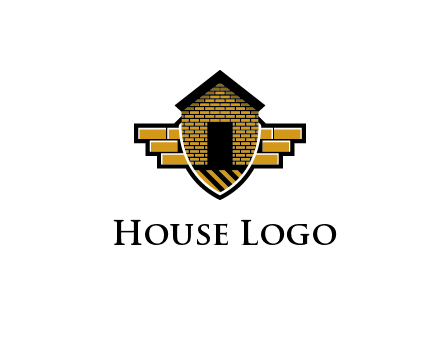 badge shape logo with a brick house