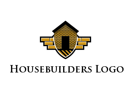 badge shape logo with a brick house