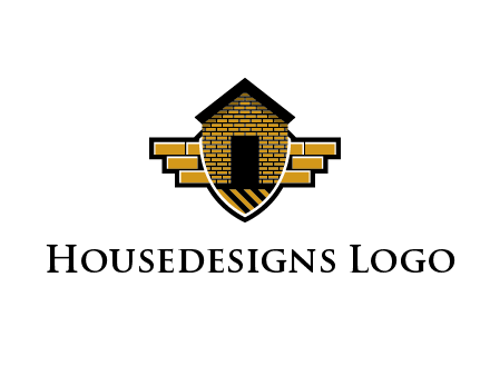 badge shape logo with a brick house