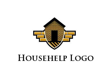 badge shape logo with a brick house