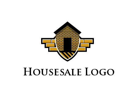 badge shape logo with a brick house