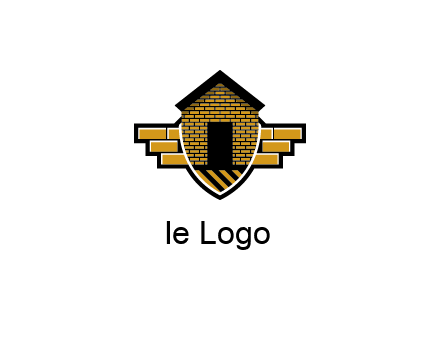 badge shape logo with a brick house