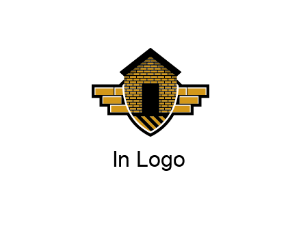badge shape logo with a brick house