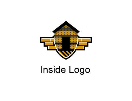 badge shape logo with a brick house
