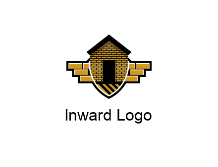 badge shape logo with a brick house