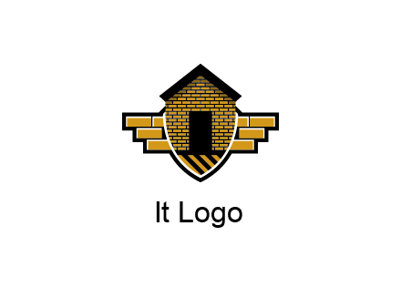 badge shape logo with a brick house