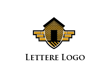 badge shape logo with a brick house