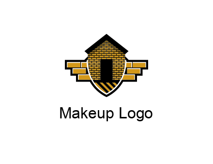 badge shape logo with a brick house