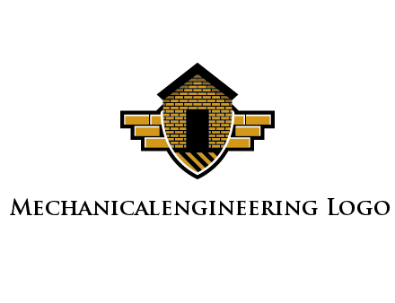 badge shape logo with a brick house