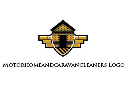 badge shape logo with a brick house