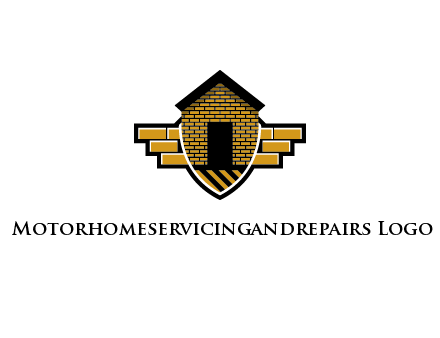 badge shape logo with a brick house