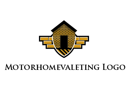 badge shape logo with a brick house
