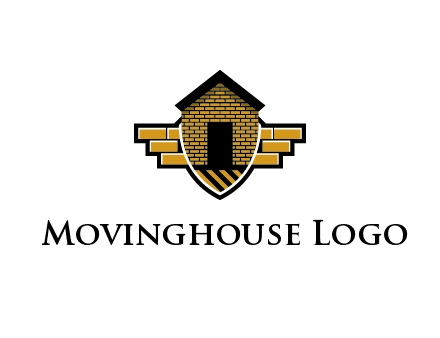 badge shape logo with a brick house