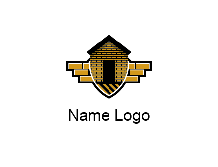 badge shape logo with a brick house