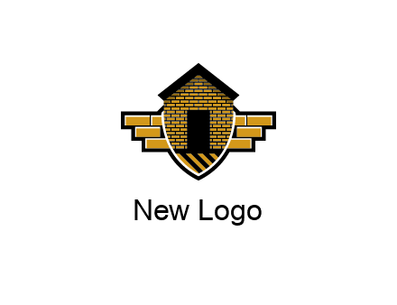 badge shape logo with a brick house