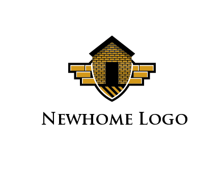 badge shape logo with a brick house