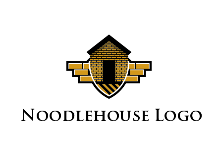 badge shape logo with a brick house
