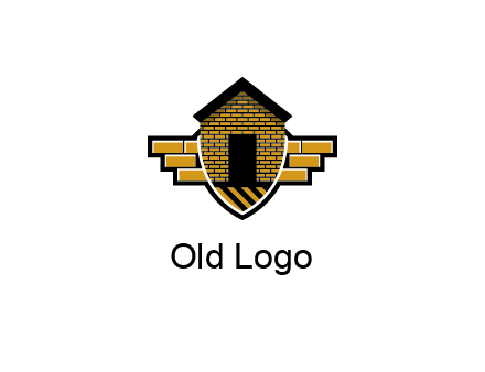 badge shape logo with a brick house