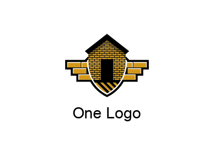 badge shape logo with a brick house