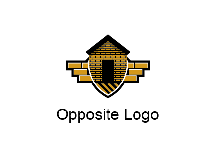 badge shape logo with a brick house