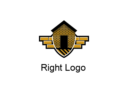 badge shape logo with a brick house