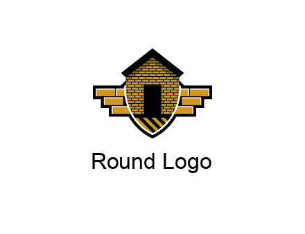 badge shape logo with a brick house
