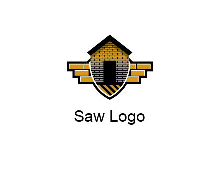 badge shape logo with a brick house