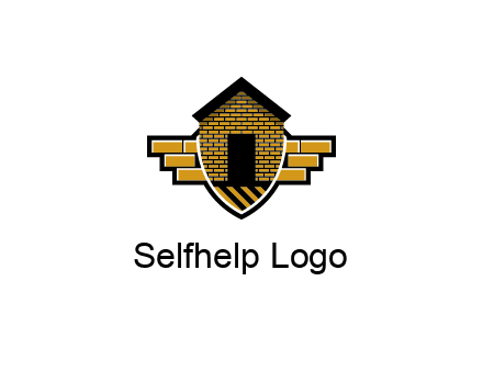 badge shape logo with a brick house