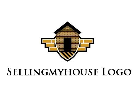 badge shape logo with a brick house