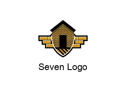 badge shape logo with a brick house