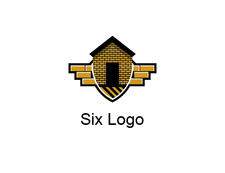 badge shape logo with a brick house